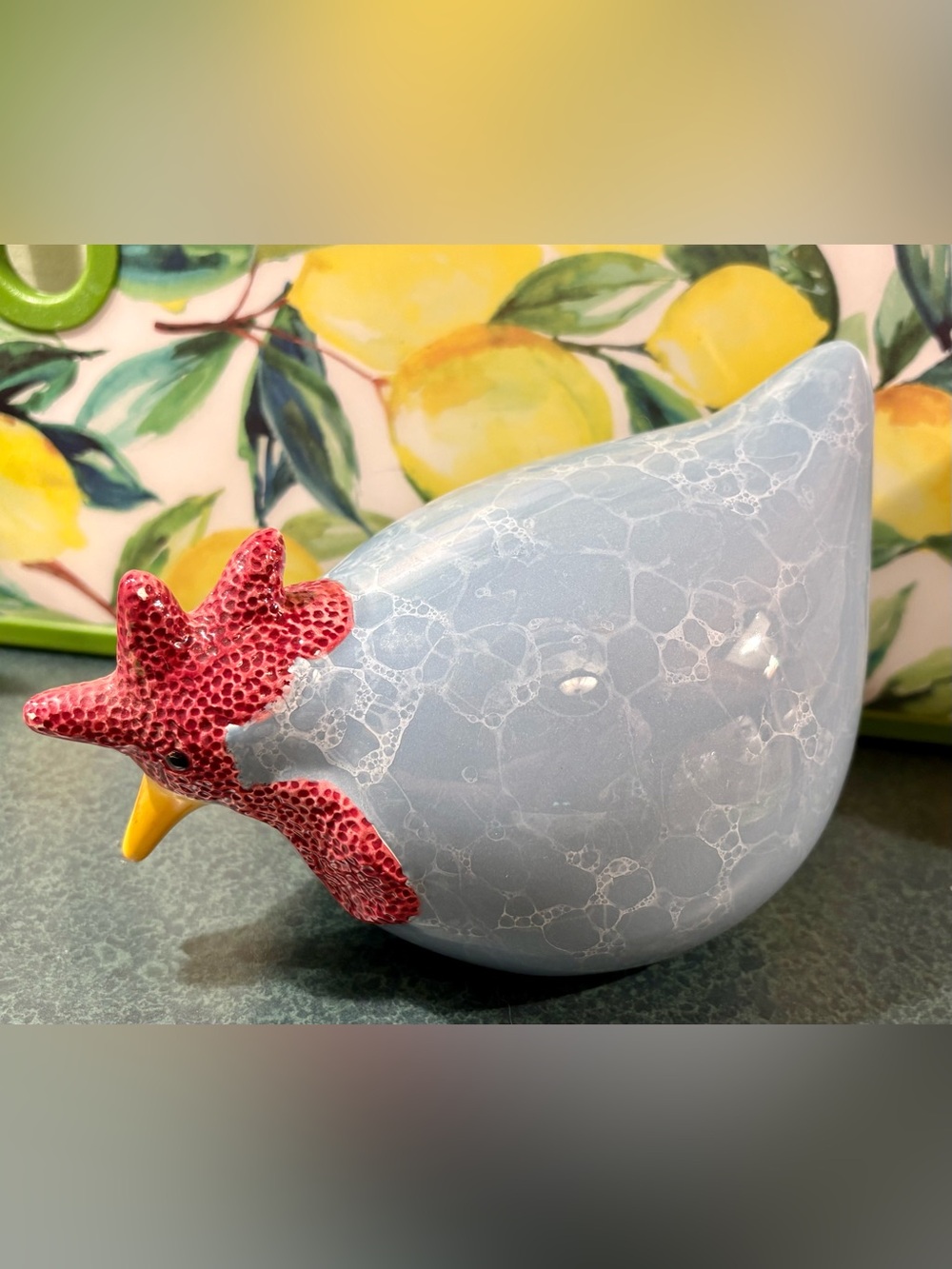 Vintage Blue Ceramic Hand Painted Chicken/Rooster